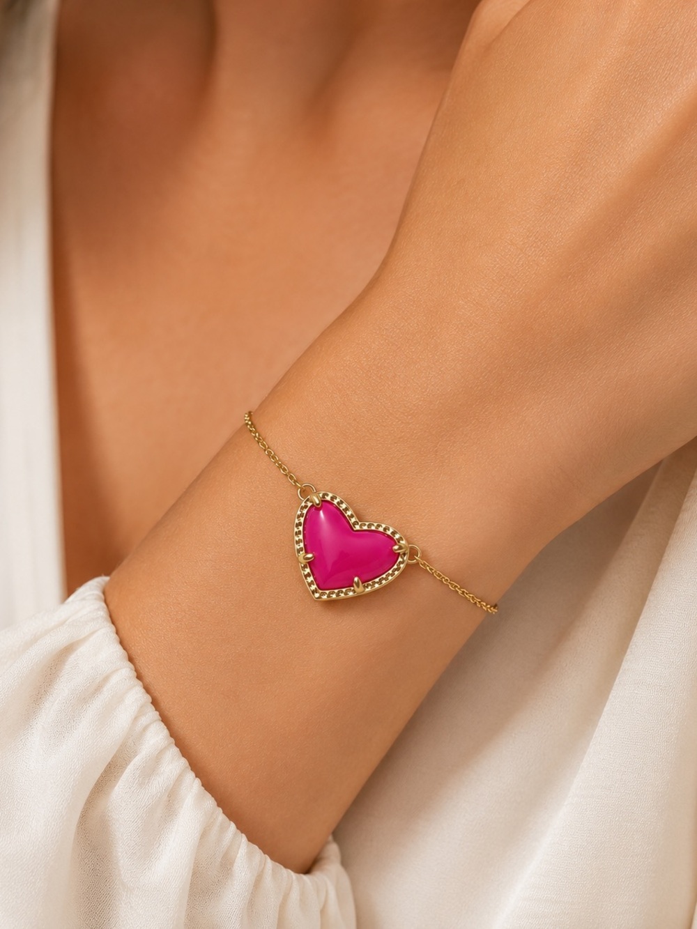 Kendra Scott Pink Heart BRACELET | Gold Tone | Adjustable Chain | New With Card